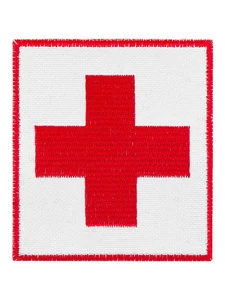 Шеврон медицинский красный крест скорой помощи на липучке 8х9 см цвет белый